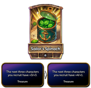 Before/after of Sailor's Spinach's change. It now gives +4/+1 (was +3/+3)