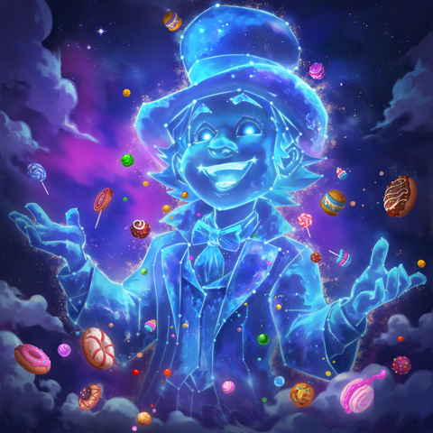 Charlie Pots, a celestial character made out of a constellation and space clouds smiling and welcoming all