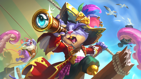 A pirate Rat directing his crew in a fight against a pink kraken