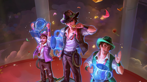 The three Indiana Clones celebrate at the trophy podium.