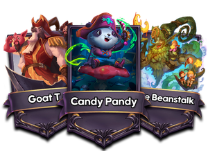 a fanned card image showing Goat T, the beanstalk and Candy Pandy