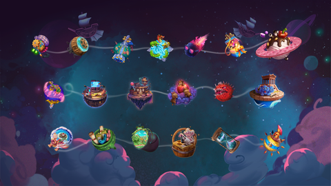 Fanciful planet-nodes arranged in three rows.